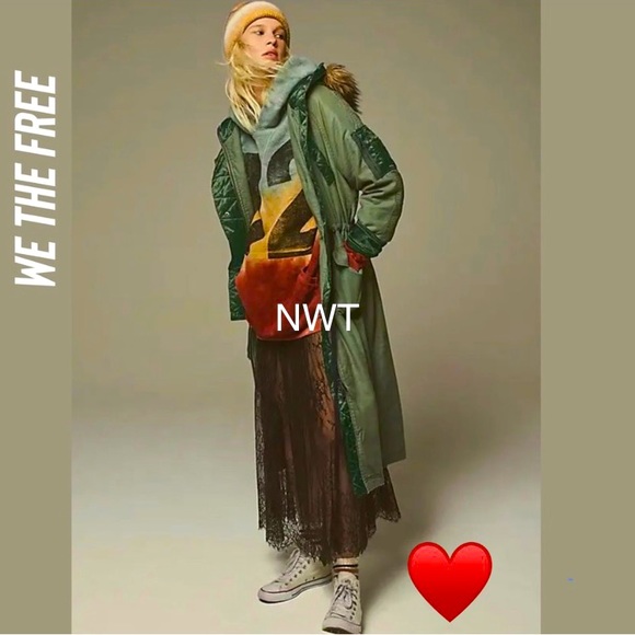 🍂 Free People Farrah Military long Parka Coat Warm Winter Jacket Faux Fur - Picture 12 of 15